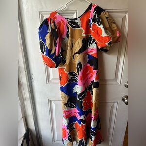 Ted Baker London Bold Floral Puff Sleeve Midi Dress – Size 2